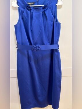 Jones Wear Sleeveless Midi Dress in Royal Blue with Braided Belt. Size-10.